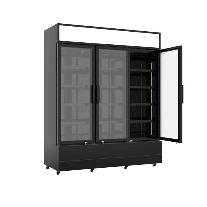 Combisteel 3 Glass Door Refrigerator - Black - 1200 Ltr Capacity - Ventilated Cooling - LED Lighting - Professional Catering Fridge