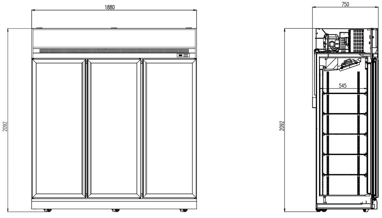 REFRIGERATOR 3 GLASS DOORS INS-1530R