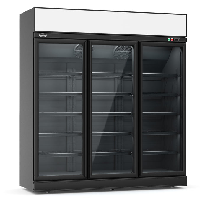 Combisteel Freezer 3 Glass Doors - Black INS-1530F-BL - Ventilated Cooling - LED Lights - 25°C Max Ambient Temp - Energy Efficient