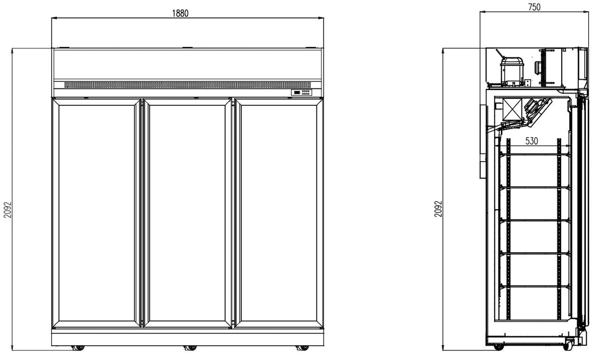 Combisteel Freezer 3 Glass Doors - Black INS-1530F-BL - Ventilated Cooling - LED Lights - 25°C Max Ambient Temp - Energy Efficient