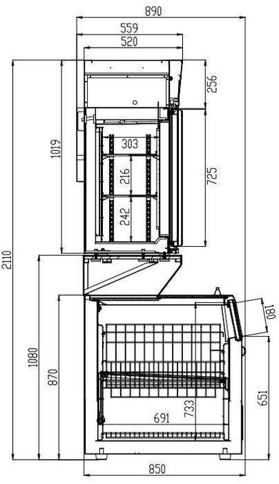 Combisteel Wall Mounted Cold/Freezer Unit Black 3 Glass Doors