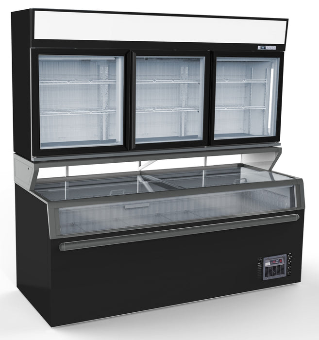 Combisteel Wall Mounted Cold/Freezer Unit Black 3 Glass Doors