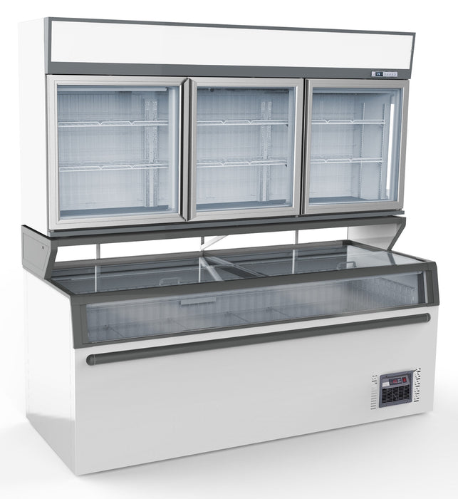 Combisteel Wall-Mounted Freezer Unit - 3 Glass Doors - White - Energy Efficient - Ventilated Cooling - 230V