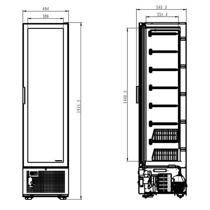 Combisteel Freezer - 1 Glass Door - Black - 221L - Static Cooling - LED Lighting - Lockable - -18°C to -24°C - Energy Class C - Plug and Play