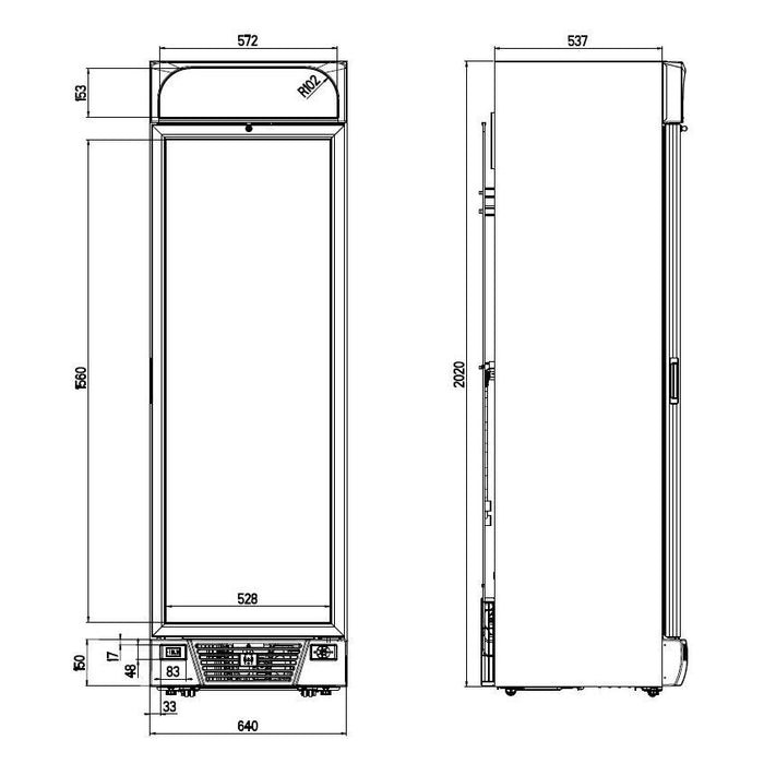 Combisteel Freezer - 1 Glass Door - 382L Capacity - Black - Static Cooling - LED Lights - -18°C to -24°C - Lockable - R290