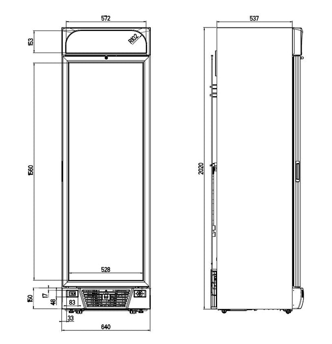 FREEZER 1 GLASS DOOR BLACK 382L