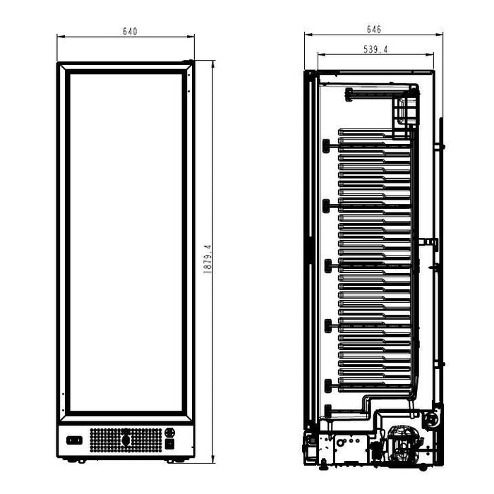 Combisteel Freezer - 1 Glass Door - 382L - Static Cooling - LED Lighting - Lockable - Black - -18°C to -24°C - Energy Class C