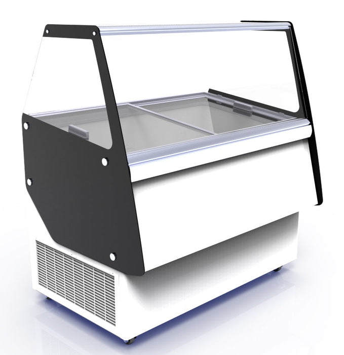 Combisteel Ice Cream Display Cuba - 13x 5L Capacity - Curved Glass - Ventilated Cooling - LED Lighting - Automatic Defrost Combisteel