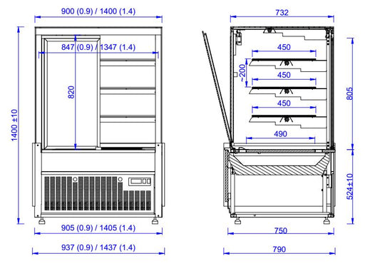 Combisteel Cold Display Nero 1.4 - 4 Tiers - Ventilated Cooling - LED Lighting - Black Finish - Ideal for Food Display - Energy Efficient Combisteel