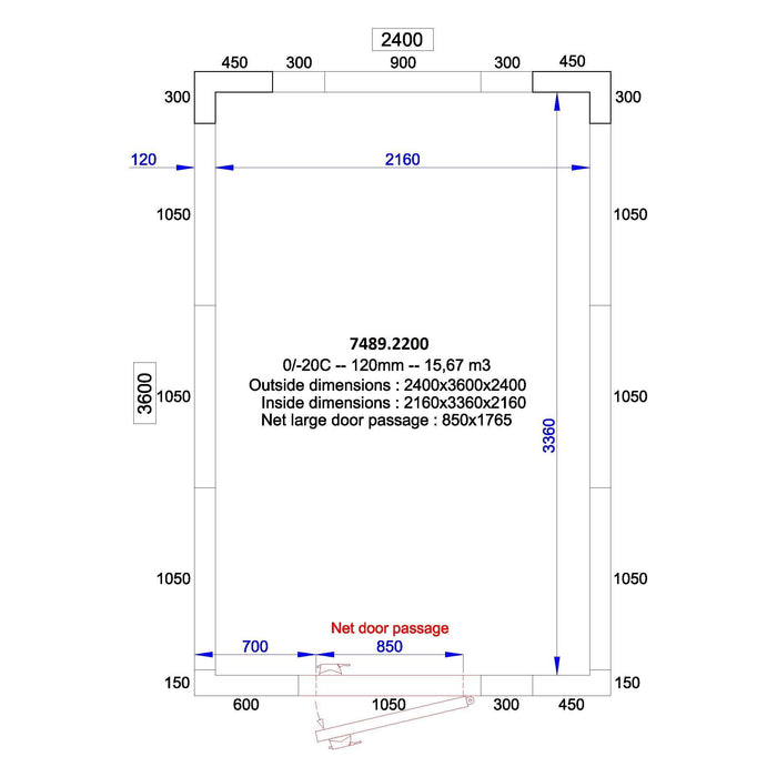 COLD AND FREEZER ROOM - 2.4m x 3.6m x 2.4m - 120mm  TRANSPORT ON REQUEST