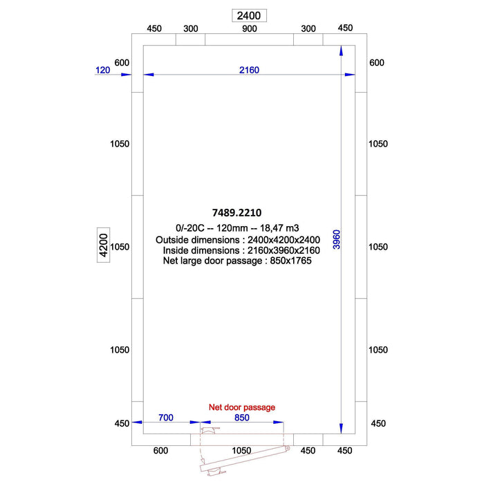 COLD AND FREEZER ROOM - 2.4m x 4.2m x2.4m - 120 MM - TRANSPORT ON REQUEST