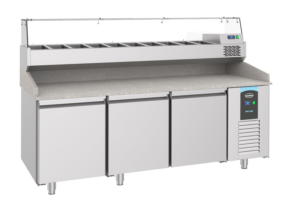 Combisteel Pizza Counter - 3 Doors - Stainless Steel - Ventilated Cooling - +2/+8°C Temperature - Commercial Kitchen Prep Station