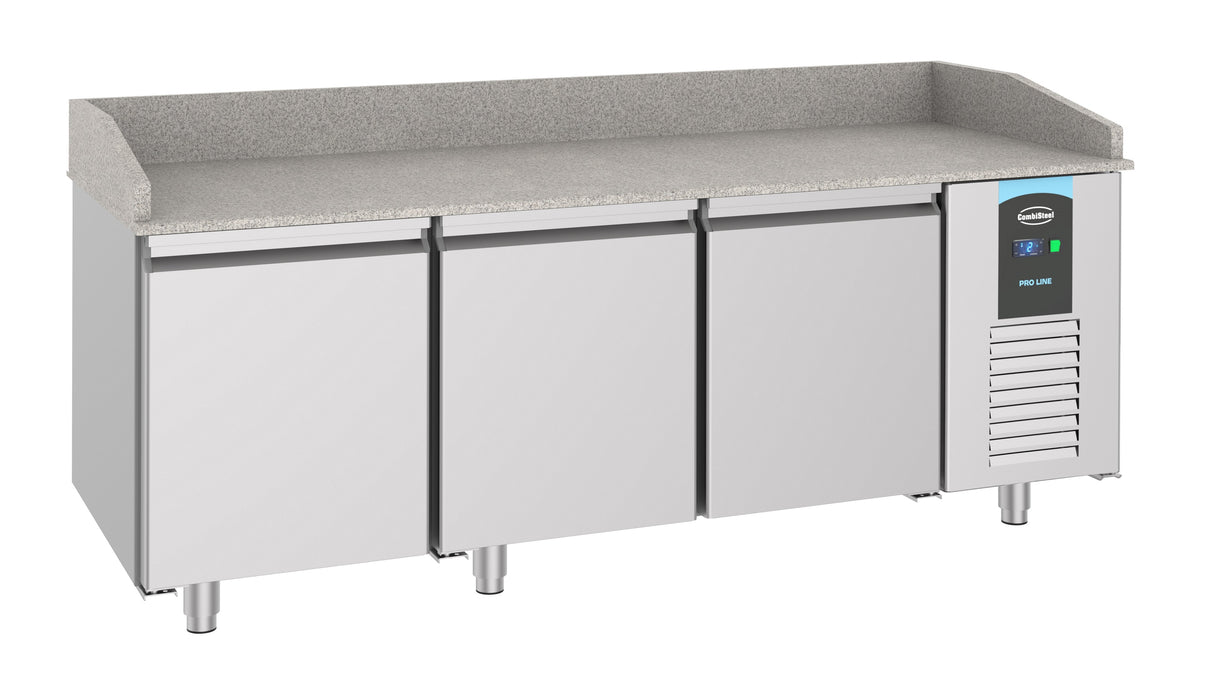 Combisteel Pizza Counter - 3 Doors - Stainless Steel - Ventilated Cooling - +2/+8°C Temperature - Commercial Kitchen Prep Station