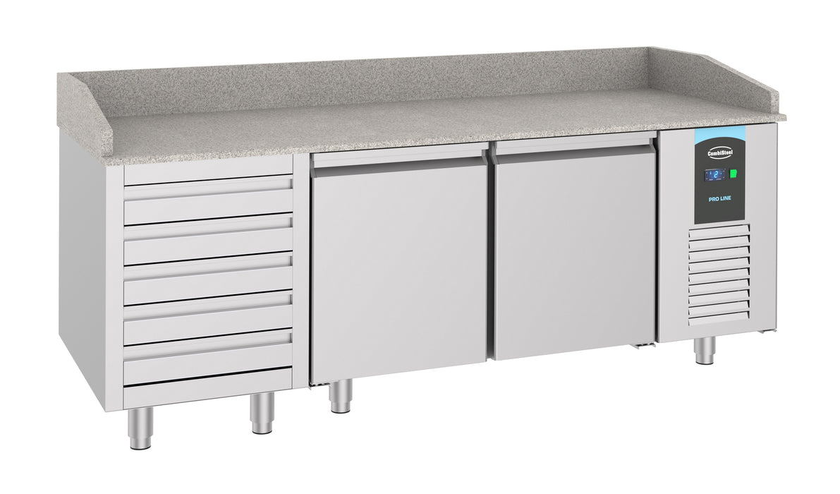 Combisteel Pizza Counter - 2 Doors & 5 Drawers - Stainless Steel - Ventilated Cooling - Compact & Durable - Ideal for Pizza Prep