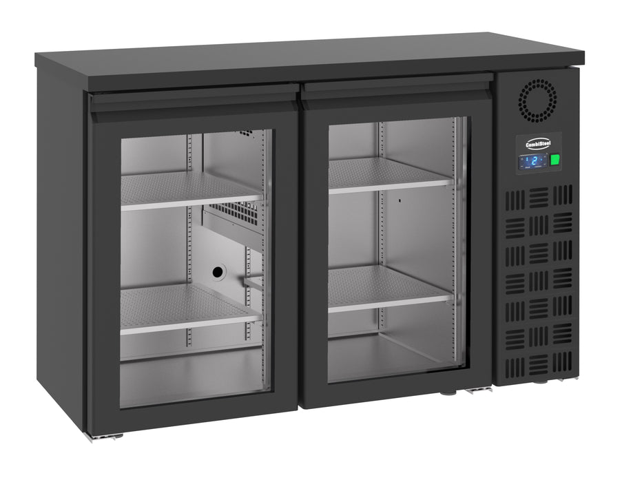 Combisteel Bar Cooler - Black - 2 Glass Doors - 228L Capacity - LED Lighting - Ventilated Cooling - Digital Control - R600a Refrigerant