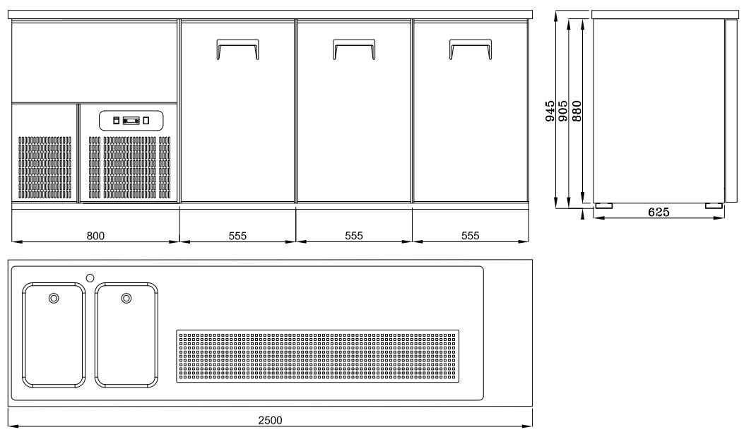 Combisteel Beer Counter - 3 Doors - Stainless Steel - 2L Capacity - Ventilated Cooling - LED Lights - Automatic Defrost Combisteel