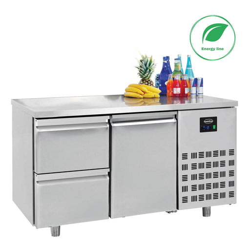 Combisteel Refrigerated Counter - 1 Door & 2 Drawers - Energy Line - 700mm Depth - Stainless Steel - Ventilated Cooling Combisteel