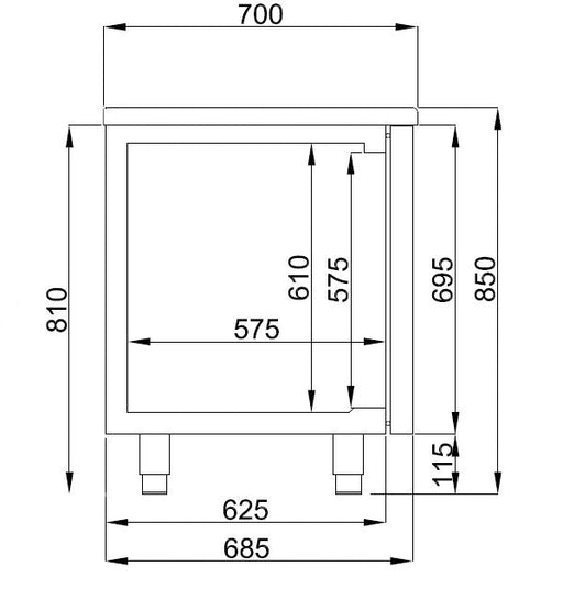 Combisteel Refrigerated Counter - 1 Door & 2 Drawers - Energy Line - 700mm Depth - Stainless Steel - Ventilated Cooling Combisteel