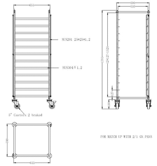 Combisteel Clearing Trolley Flat Packed 2/1 Gn 7490.0265 Combisteel