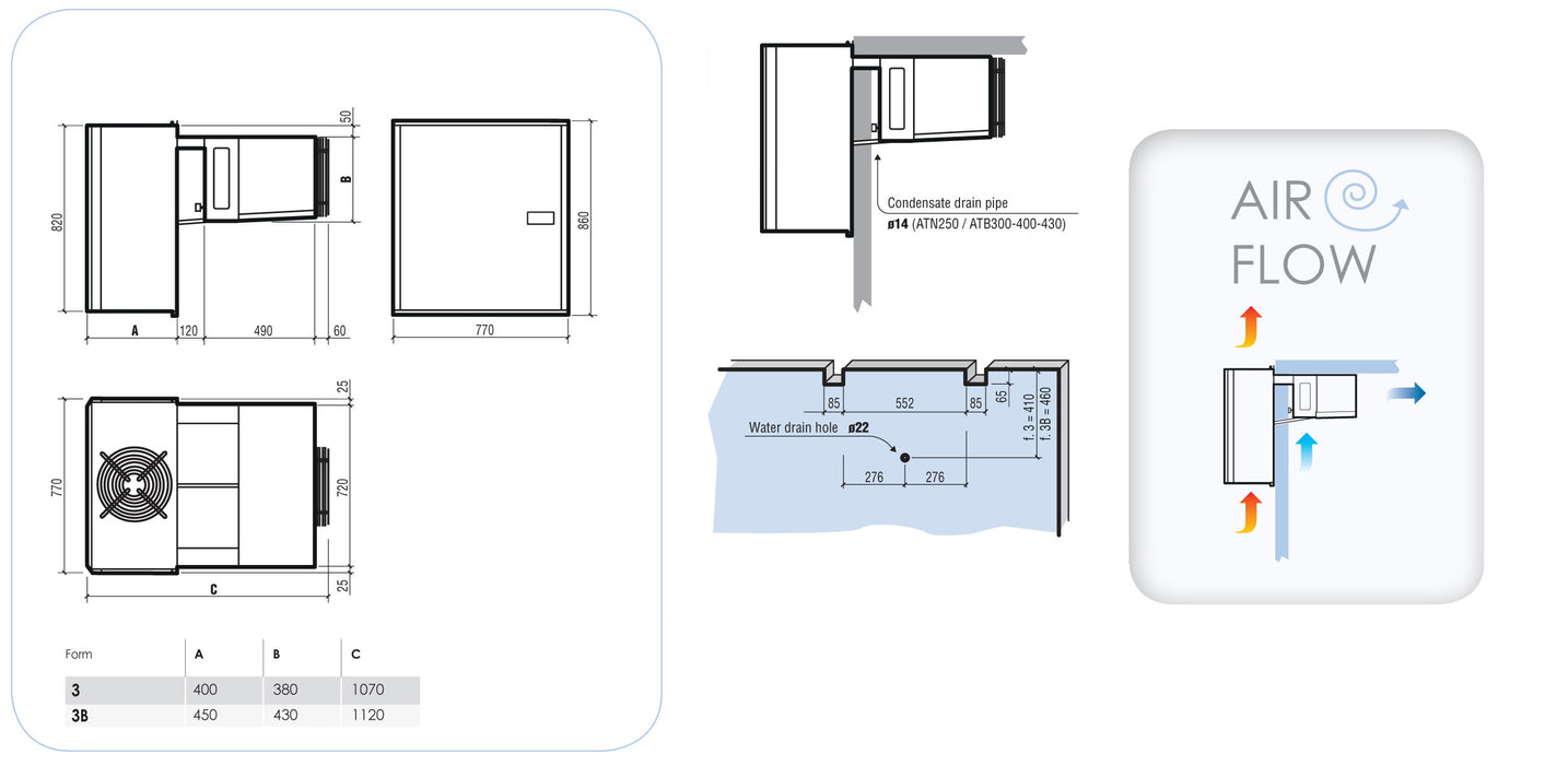 Combisteel Negative Wall-Mounted Straddle Type Unit - Supports 12-36m³ Freezer Rooms - Efficient Cooling with R 452 A Refrigerant