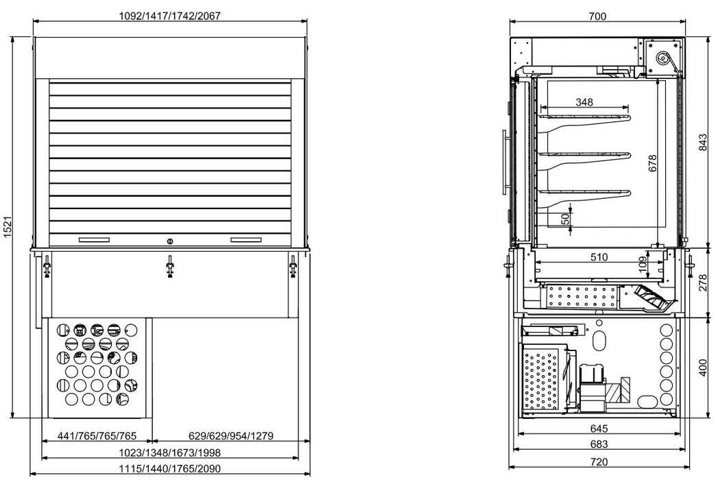 DROP-IN CUBIC REFRIGERATED DISPLAY - BLINDS 3/1