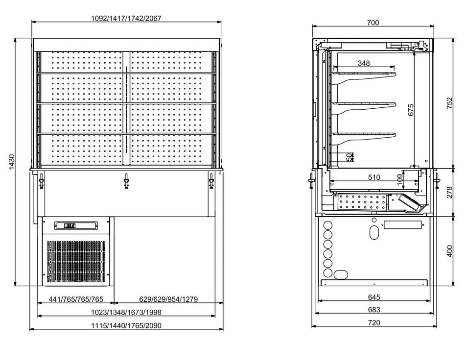 Combisteel Drop In Cubic Refrigerated Display Wall Model Roll Up 3/1