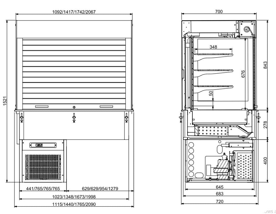 DROP-IN CUBIC REFRIGERATED DISPLAY WALL MODEL - BLINDS 3/1