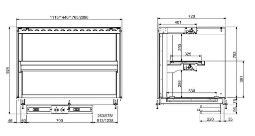 Combisteel Drop-In Heated Ceramic Display Wall Model 4/1 GN – Black - +30°C to +120°C - LED Lights - Ventilated Combisteel
