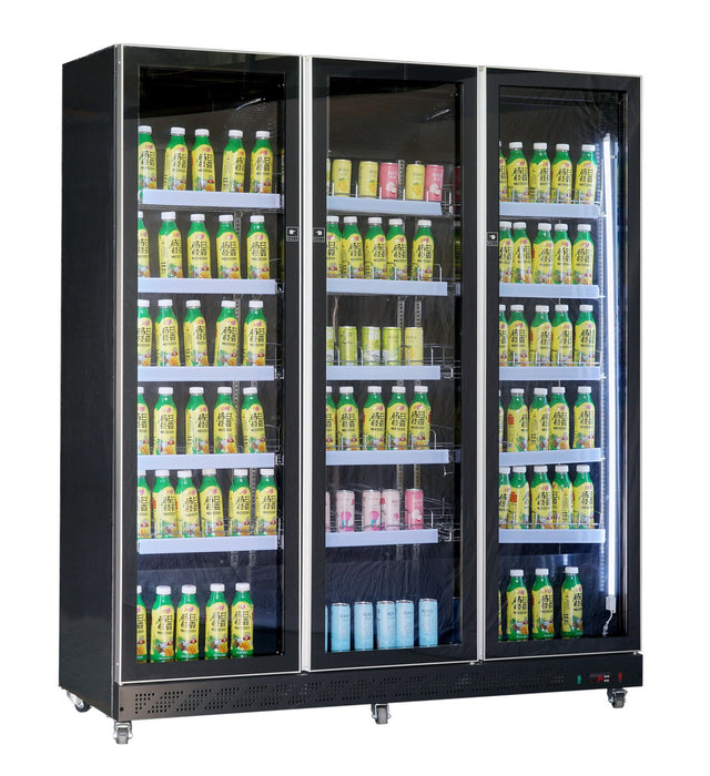 Combisteel Refrigerator - 3 Glass Doors - Black Finish - LED Lighting - Ventilated Cooling - 230V - -18/-22°C - 600L Net Capacity