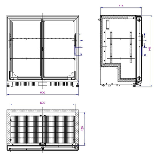 Combisteel Backbar Cooler Black 2 Sliding Doors - 7527.0020 Combisteel