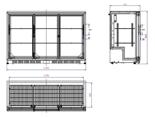 Combisteel Backbar Cooler Black 3 Sliding Doors - 7527.0050 Combisteel