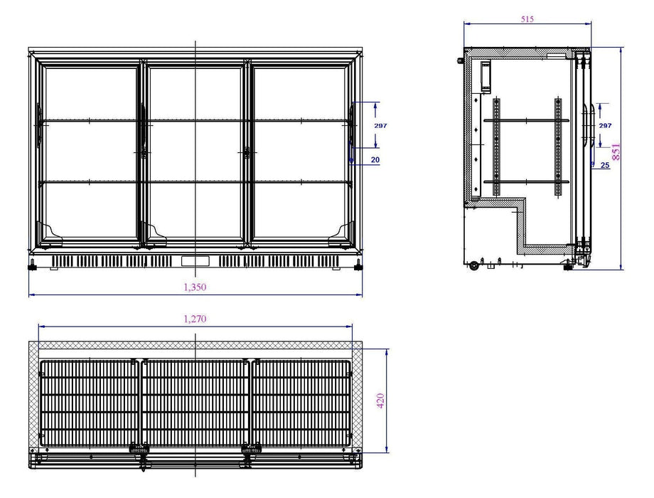 Combisteel Backbar Cooler Black 3 Sliding Doors - 7527.0050 Combisteel
