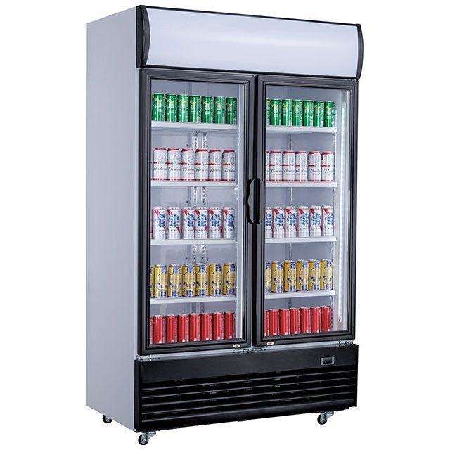 Combisteel Refrigerator - 2 Glass Doors - 1000L Capacity - Stainless Steel - Ventilated Cooling - +2°C to +8°C - LED Lighting