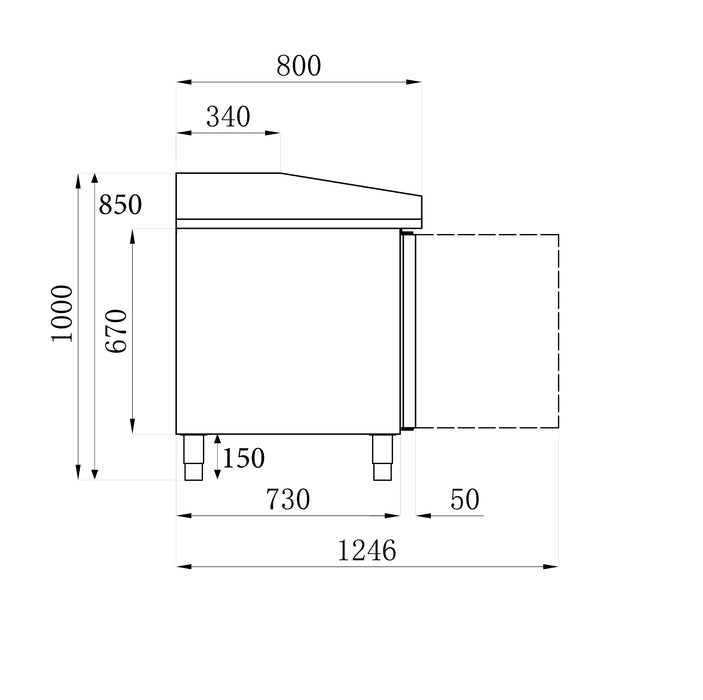 Combisteel Pizza Counter - 3 Doors - Black Granite Worktop - Ventilated Cooling - 1365L Capacity - Stainless Steel Interior