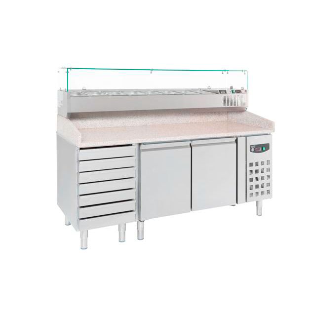 Combisteel - Pizza Counter with 2 Doors & 7 Dough Drawers - Stainless Steel - Ventilated Cooling