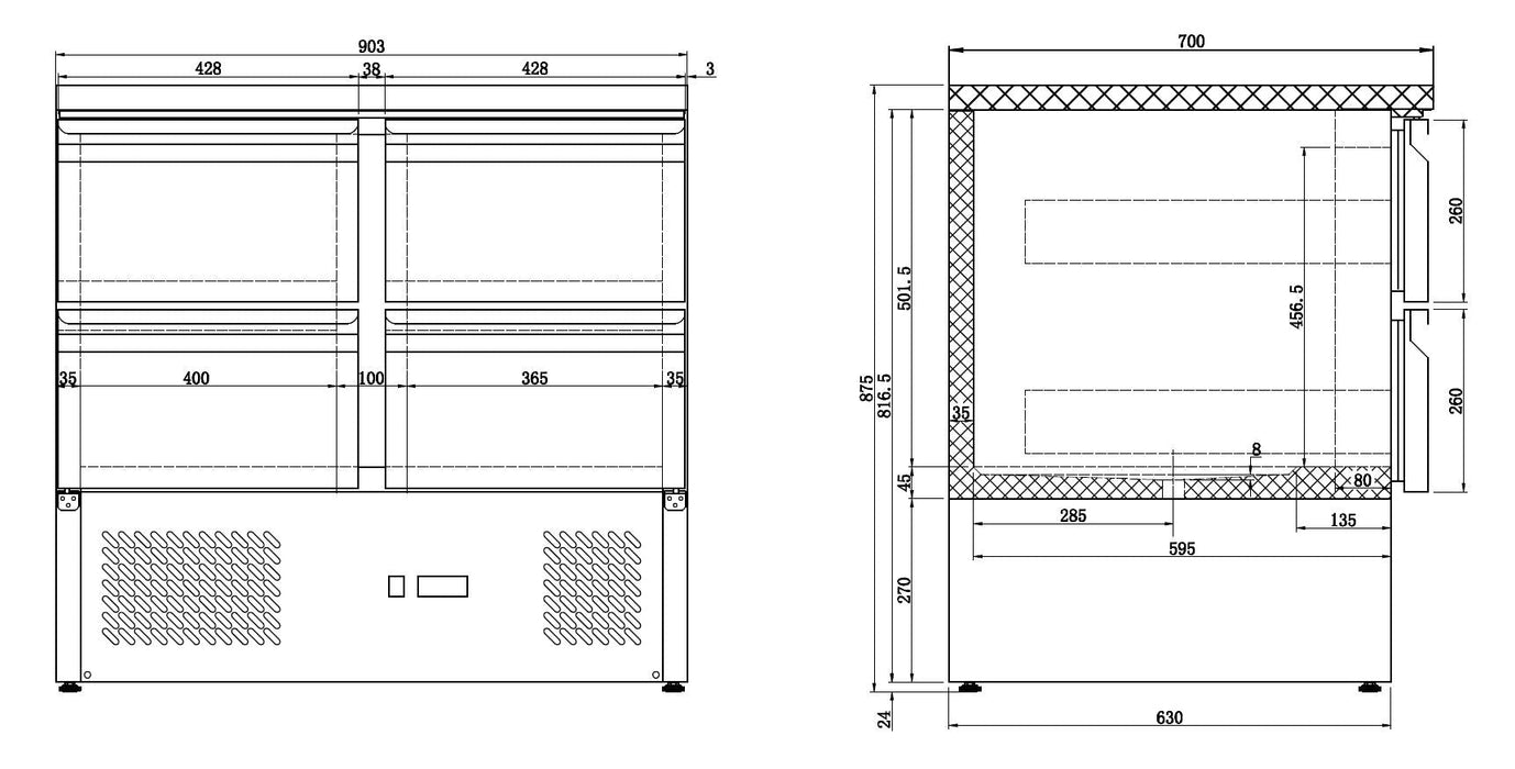 Combisteel Prep Counter Refrigerator With 4 Drawers 7950.0110 – (875H x 900W x 700D) Combisteel