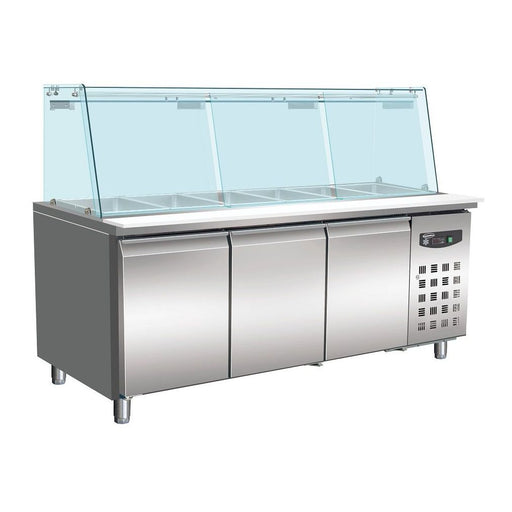 Combisteel Refrigerated Counter with Glass Cover – 3 Doors – 5x 1/1 GN Container Capacity – Stainless Steel – Energy Efficient 7950.0425 Combisteel