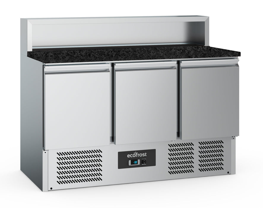 Ecofrost Pizza Counter 3 Doors 8x1/6 Gn Container Black Granit Worktop Ecofrost