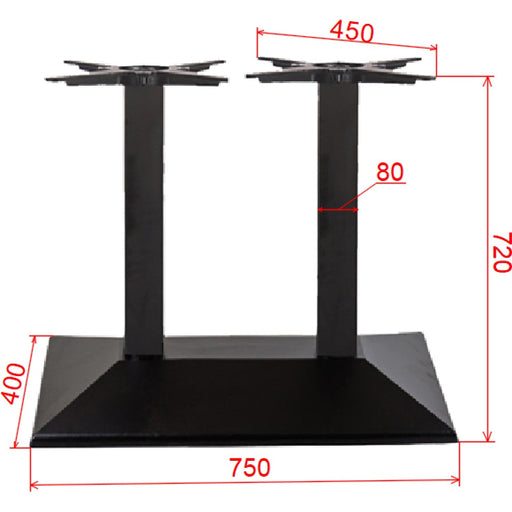 Black Cast Iron Twin Column Table Base Square 750x400x720mm |  A044A Makfry