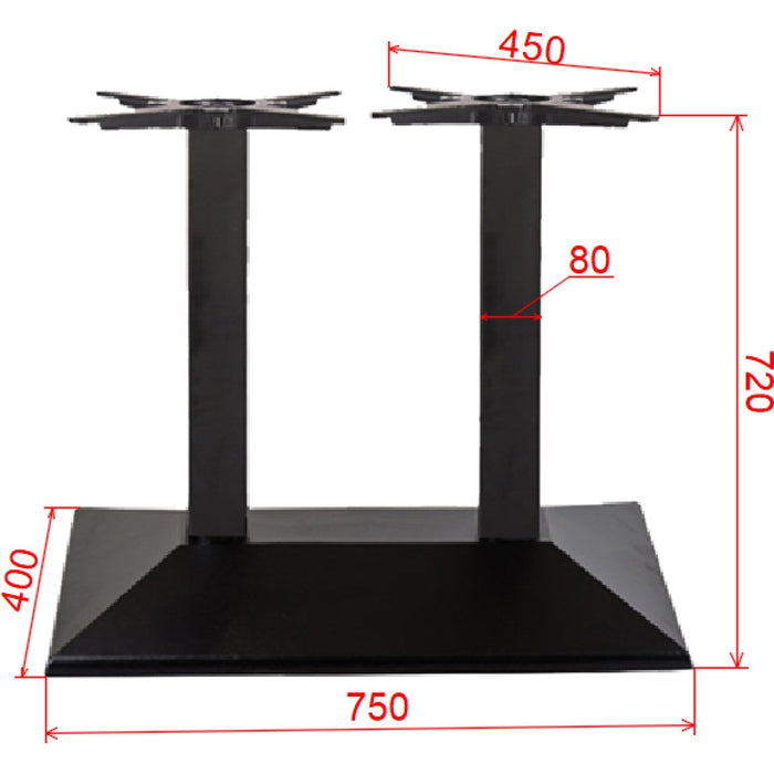 Black Cast Iron Twin Column Table Base Square 750x400x720mm |  A044A Makfry