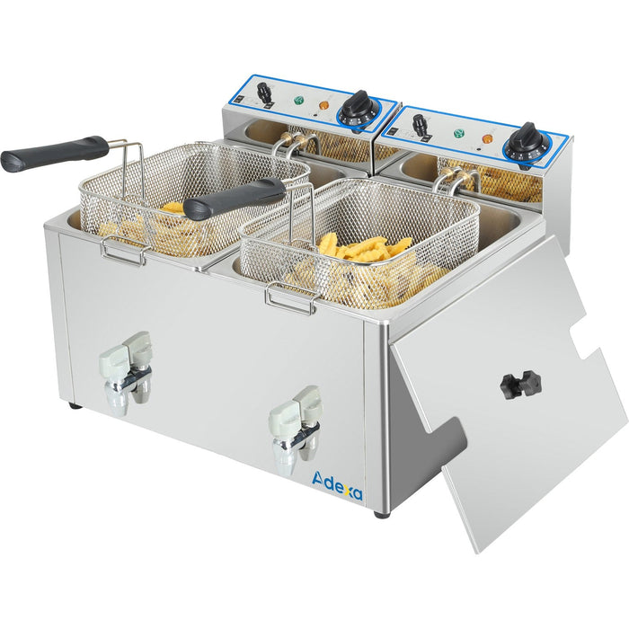 B Grade Commercial Electric Deep Fryer Countertop Double Tank 2x10 Litres 530x490x360mm | Afr008 B Grade Makfry