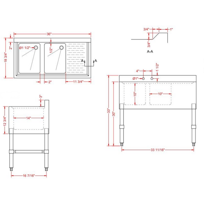 Commercial Bar Sink With Backsplash 2 Bowls Left 914x470x762mm | Bar2 B36 R Makfry