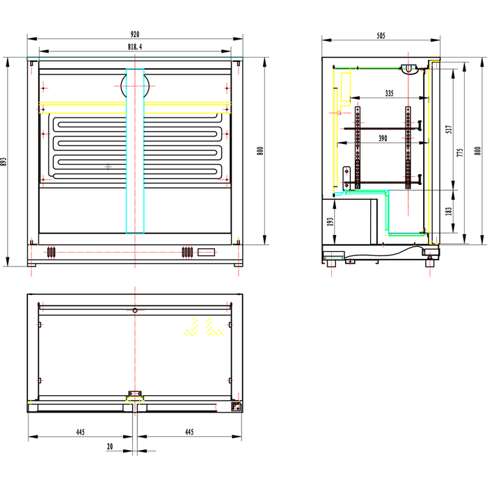 Back bar cooler 2 sliding doors 220 litres Black, height 850mm |  BC02PS85