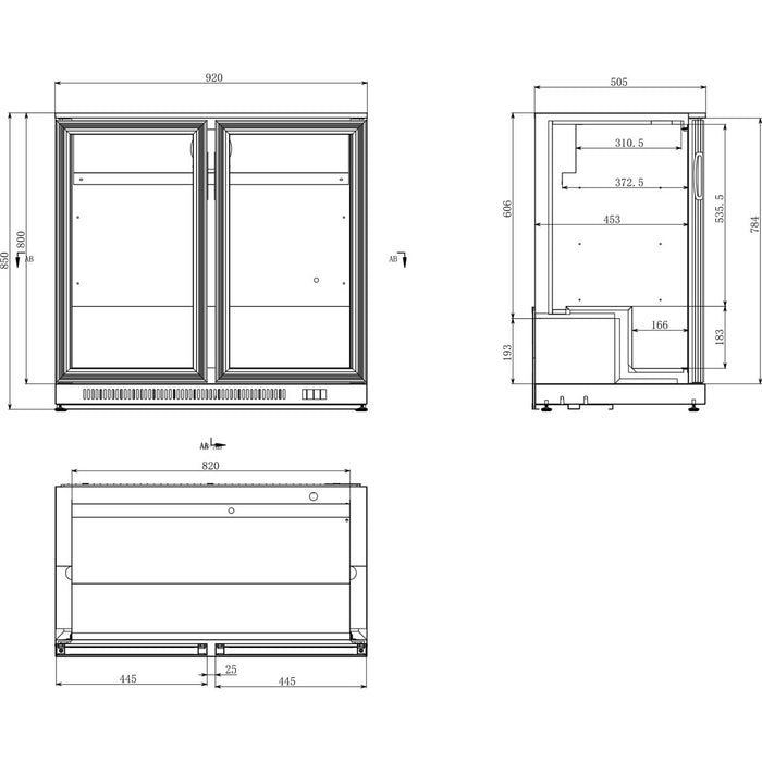 Back bar cooler 2 hinged doors 220 litres Black, height 850mm |  BC02PP85