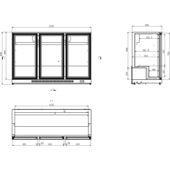 B GRADE Back bar cooler 3 sliding doors 300 litres Black, height 850mm |  BC03PS85 B GRADE