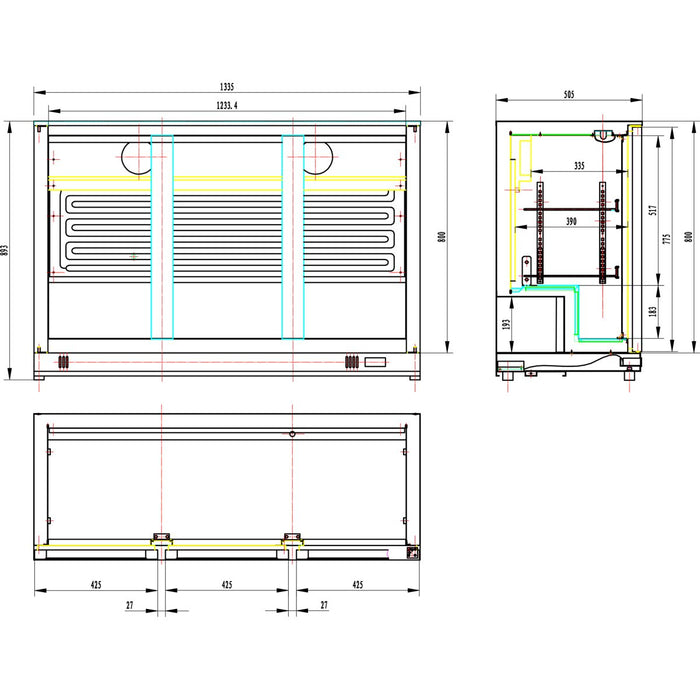 Back bar cooler 3 sliding doors 300 litres Black |  BLBC03PS