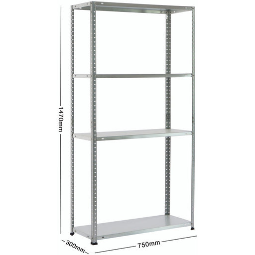 Commercial Galvanised Heavy Duty Shelving Unit 4 Shelves 150kg Loading Capacity 750x300x1500mm |  BG30 Makfry