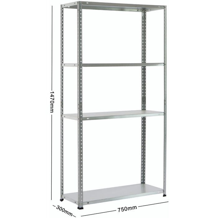 Commercial Galvanised Heavy Duty Shelving Unit 4 Shelves 150kg Loading Capacity 750x300x1500mm |  BG30 Makfry