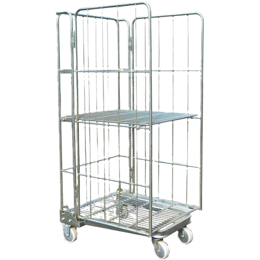 Commercial 3 Sided Roll Cage Trolley Foldable Zinc Plated Steel 500kg Capacity 830x725x1720mm | Bhk93 Makfry