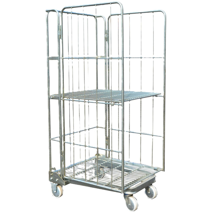 Commercial 3 Sided Roll Cage Trolley Foldable Zinc Plated Steel 500kg Capacity 830x725x1720mm | Bhk93 Makfry